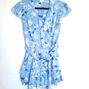 MISA Los Angeles Romper XS Blue Floral Linen Blend Flutter Sleeve NWoT